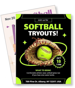 softball tryouts event flyer albany location details template