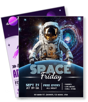 space friday party astronaut galaxy background event details template