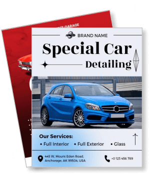 special car detailing service advertisement blue car featuring full package template