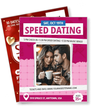 speed dating event for age 35 plus with coffee couple and event details template
