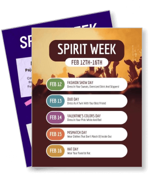 spirit week february event poster dress up themes template