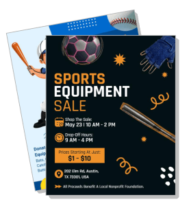 sports equipment sale flyer football glove bat event details template