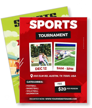 sports tournament design december event details and registration template