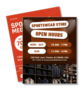 sportswear store open hours and promotion flyers template