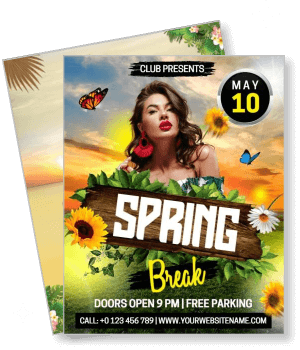 spring break event with sunset background and flowers template