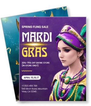 spring fling mardi gras sale purple and green theme template