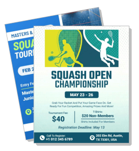 squash open championship poster tournament dates and contact information template