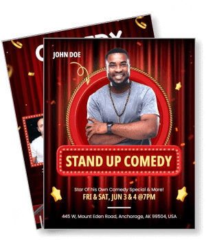 stand up comedy show poster red theme june 3rd 4th anchorage alaska template