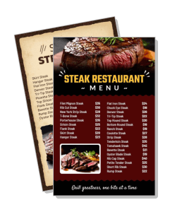 steak restaurant menu with prices and steak image template