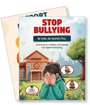 stop bullying awareness with child in front of school be kind be respectful message template