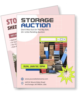 storage auction event with date and location for anchorage alaska usa template