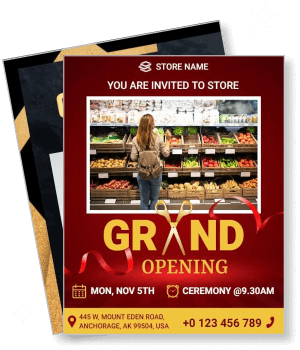 store grand opening invitation card design with details and schedule template