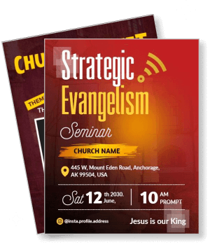 strategic evangelism seminar church event red theme template