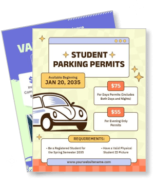 student parking permits flyer 2035 pricing and requirements illustration template