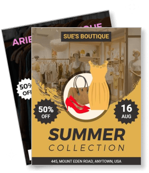 sues boutique summer collection sale with yellow dress and accessories template