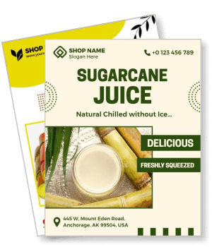 sugarcane juice advertisement natural chilled delicious drink with contact details template