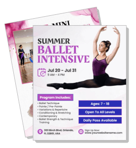 summer ballet intensive poster with dancer and program details template