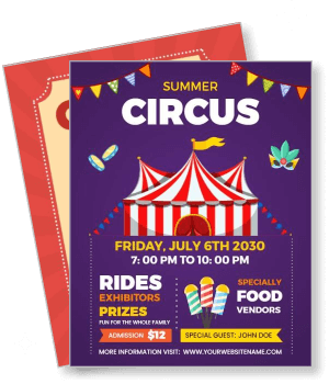 summer circus event with tent rides prizes and food vendors template