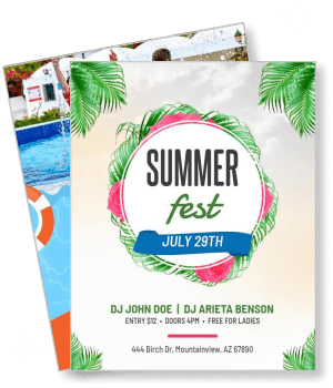 summer fest event with dj performance july 29th palm leaves design arizona location template