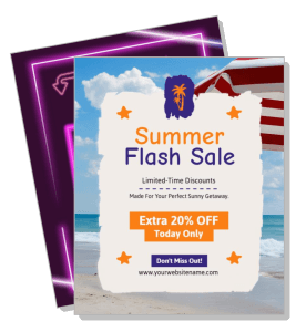 summer flash sale beach getaway discount ad template