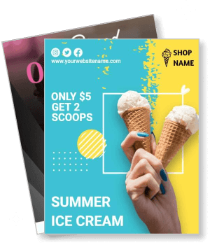 summer ice cream advertisement two scoops hand holding cones template