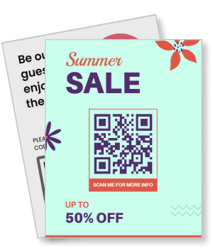 summer sale with qr code and 50 percent off discount template