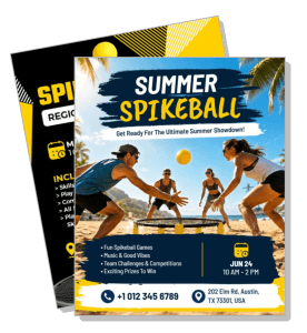 summer spikeball event flyer beach volleyball competition austin june 24 template