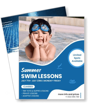 summer swim lessons child in pool with goggles class information template