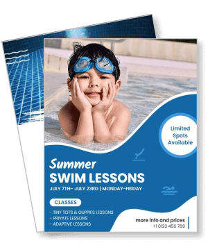 summer swim lessons flyer child in pool with goggles class information template