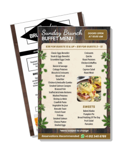sunday brunch buffet menu with sweet options and breakfast dishes template