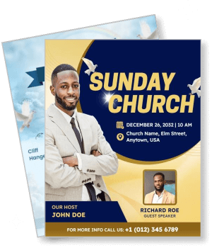 sunday church event flyer with host and guest speaker details template