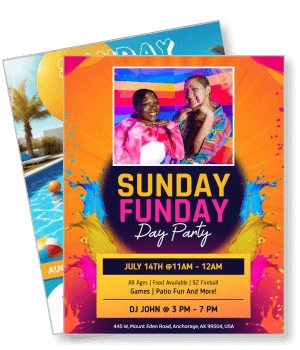 sunday funday day party colorful background event details template