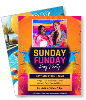 sunday funday day party poster colorful background event details template