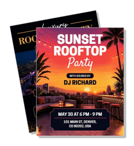 sunset rooftop party invitation with dj richard and venue details template
