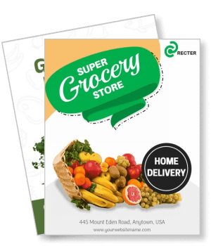 super grocery store home delivery with fruits and address details template