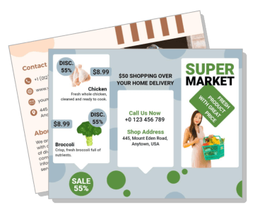 supermarket flyer discount chicken broccoli home delivery contact info template