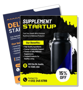supplement startup flyer with nutrition wellness products 15percent off template