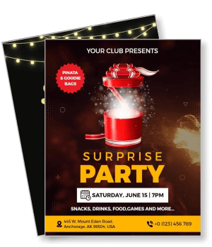 surprise party invitation with gift design and event details template