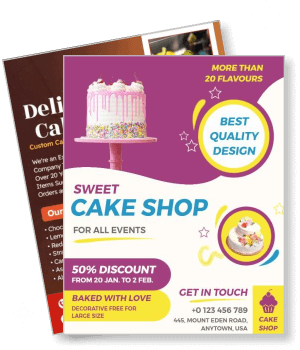 sweet cake shop promotional with cake design and discount offer template