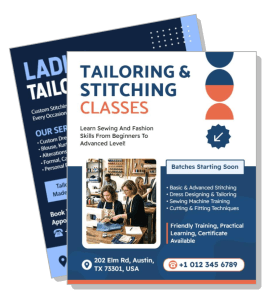 tailoring and stitching classes flyer design with contact details template