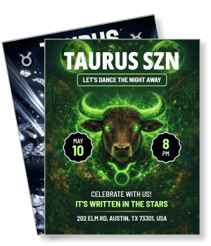 taurus themed may 10 celebration night event green bull design template