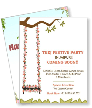 teej festive party in jaipur promotion invitation with events and contact info template