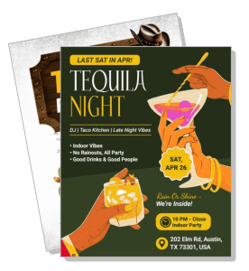 tequila night party flyer austin indoor vibes drinks event template