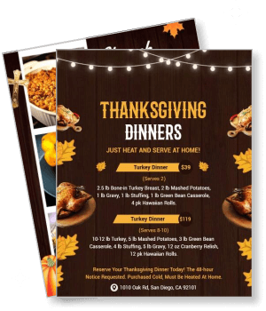 thanksgiving dinners turkey home delivery menu flyer template