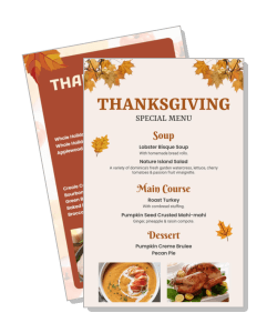 thanksgiving special menu with autumn leaves design template
