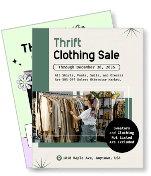 thrift clothing sale discount advertisement 2035 template