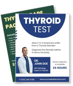 thyroid test information banner with doctor contact details template