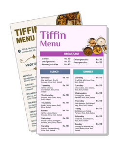 tiffin service weekly menu breakfast lunch dinner plan template