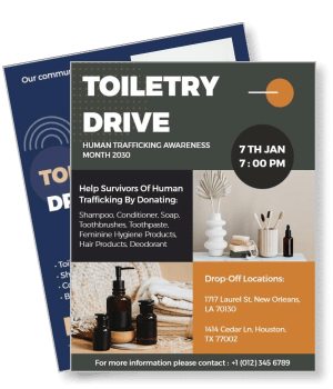 toiletry drive human trafficking awareness event template
