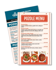 traditional mexican restaurant pozole menu design with images and prices template
